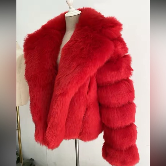 Luxurious Red Plush Faux Fur Teddy Jacket - Picture 2 of 5